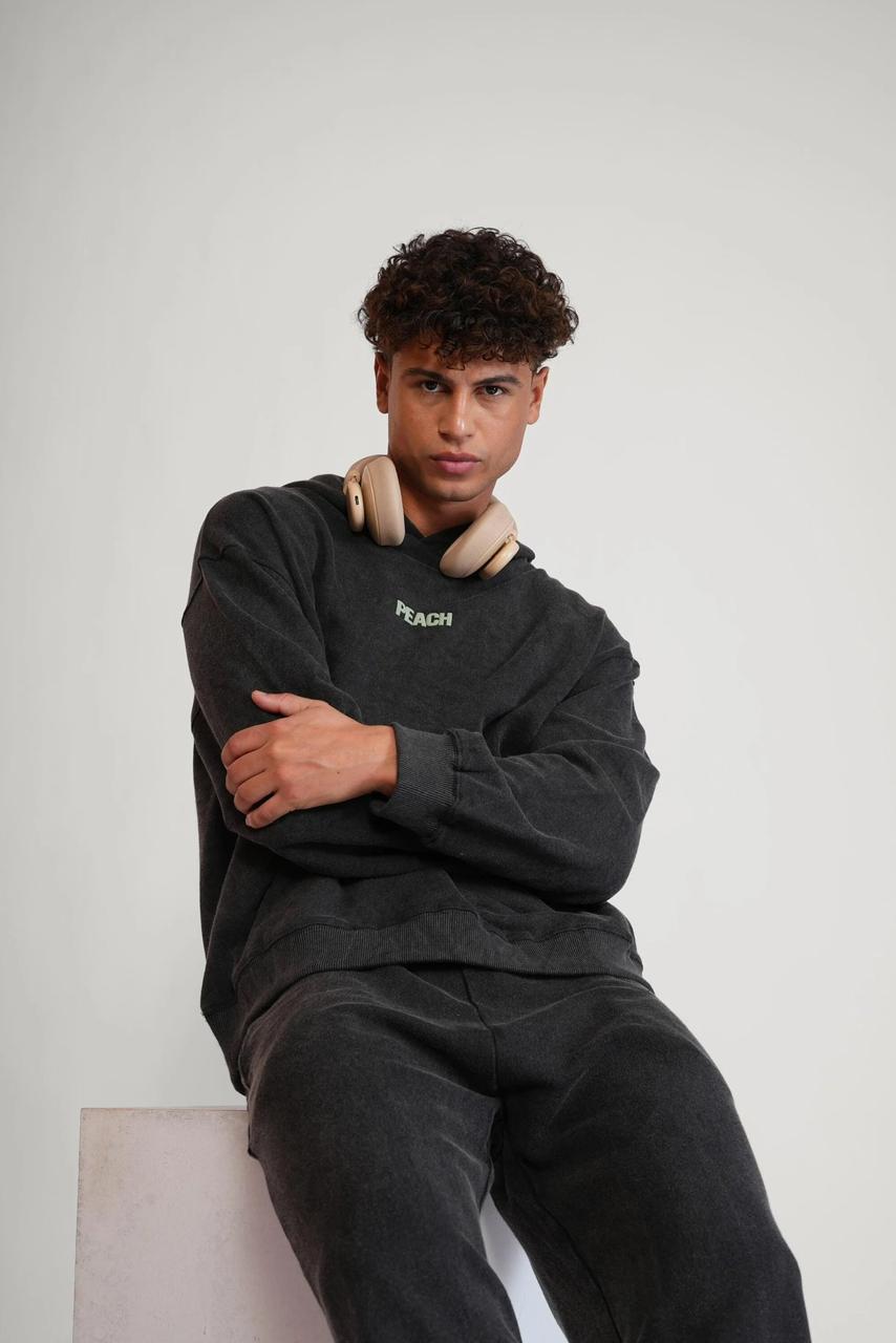 Black Stone Washed Hoodie